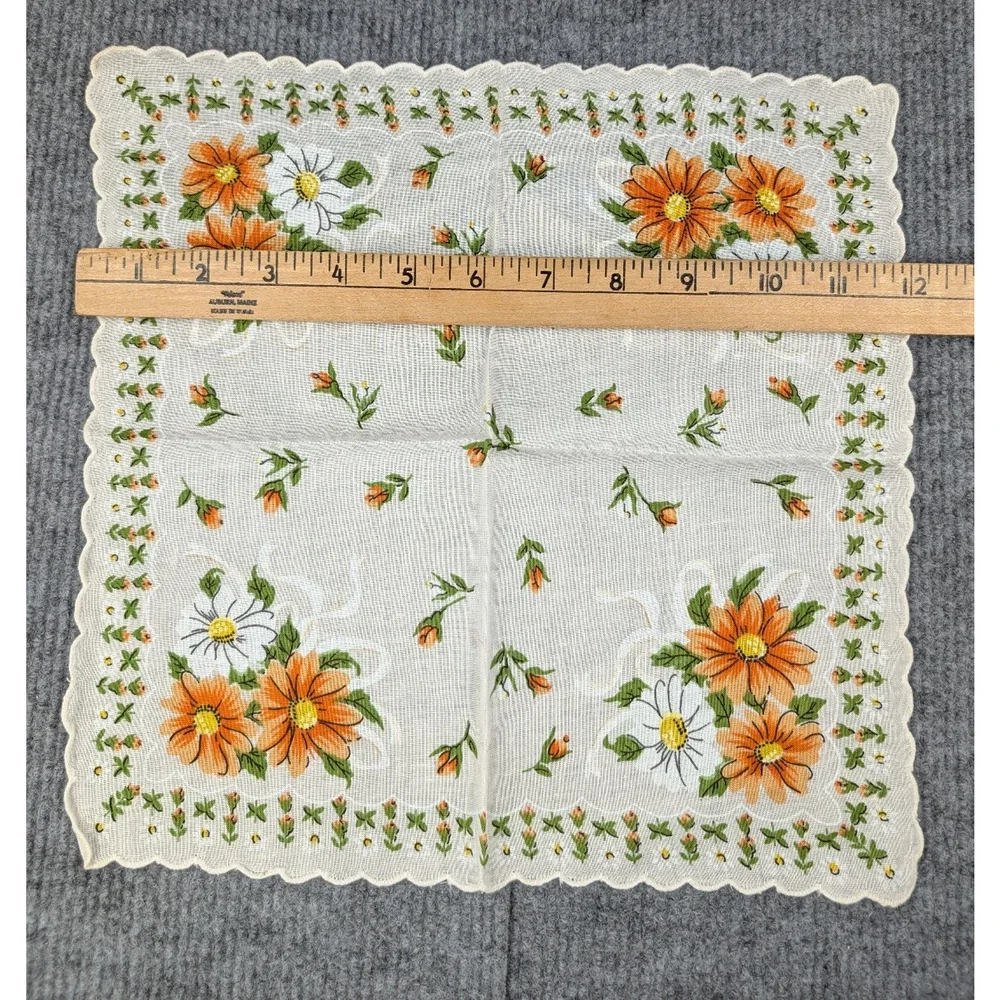 Vintage Tea Towels Lot 3 Floral Handkerchief Cotton Lightweight Cottage Granny